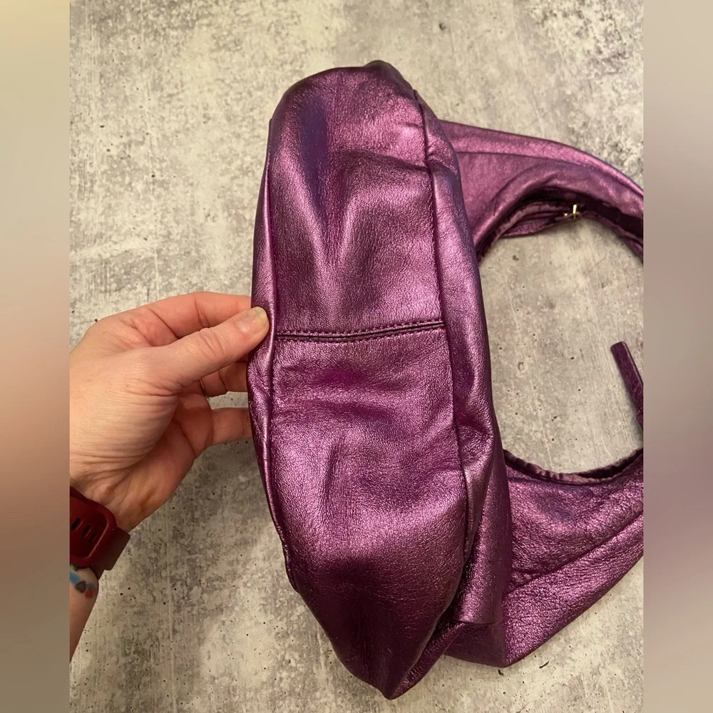 Vintage Authentic Rare Y2K Purple Metallic Leather Kate Spade Mini Hobo Bag